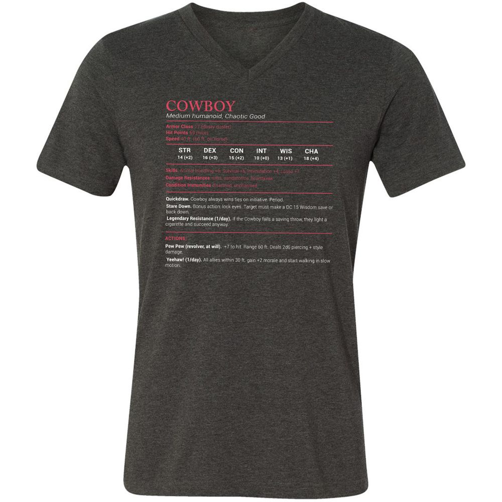 Cowboy Stats Unisex V-Neck T-Shirt - Dark Grey Heather - 8