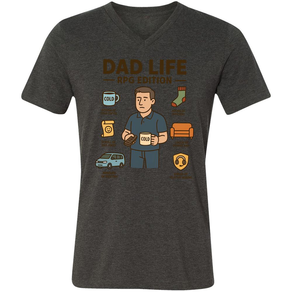 Dad Life RPG Edition Unisex V-Neck T-Shirt - Dark Grey Heather - 8