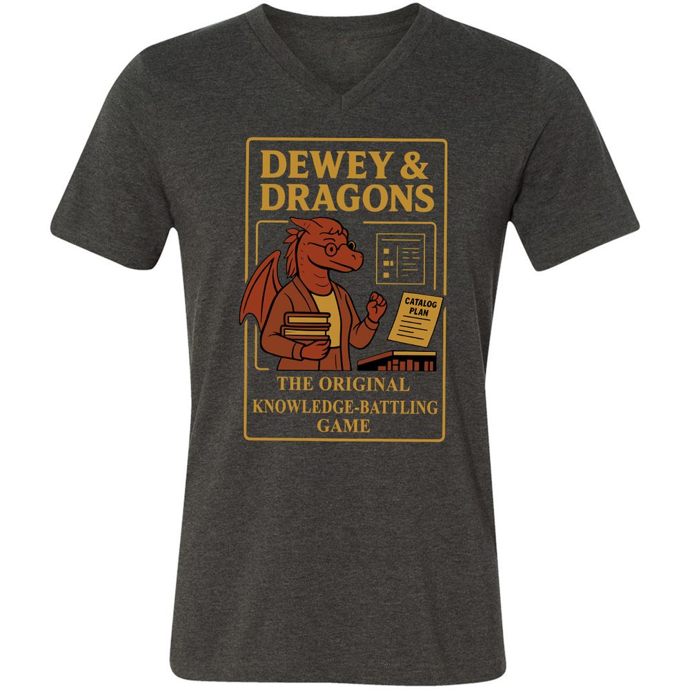 Dewey & Dragons Unisex V-Neck T-Shirt - Dark Grey Heather - 8
