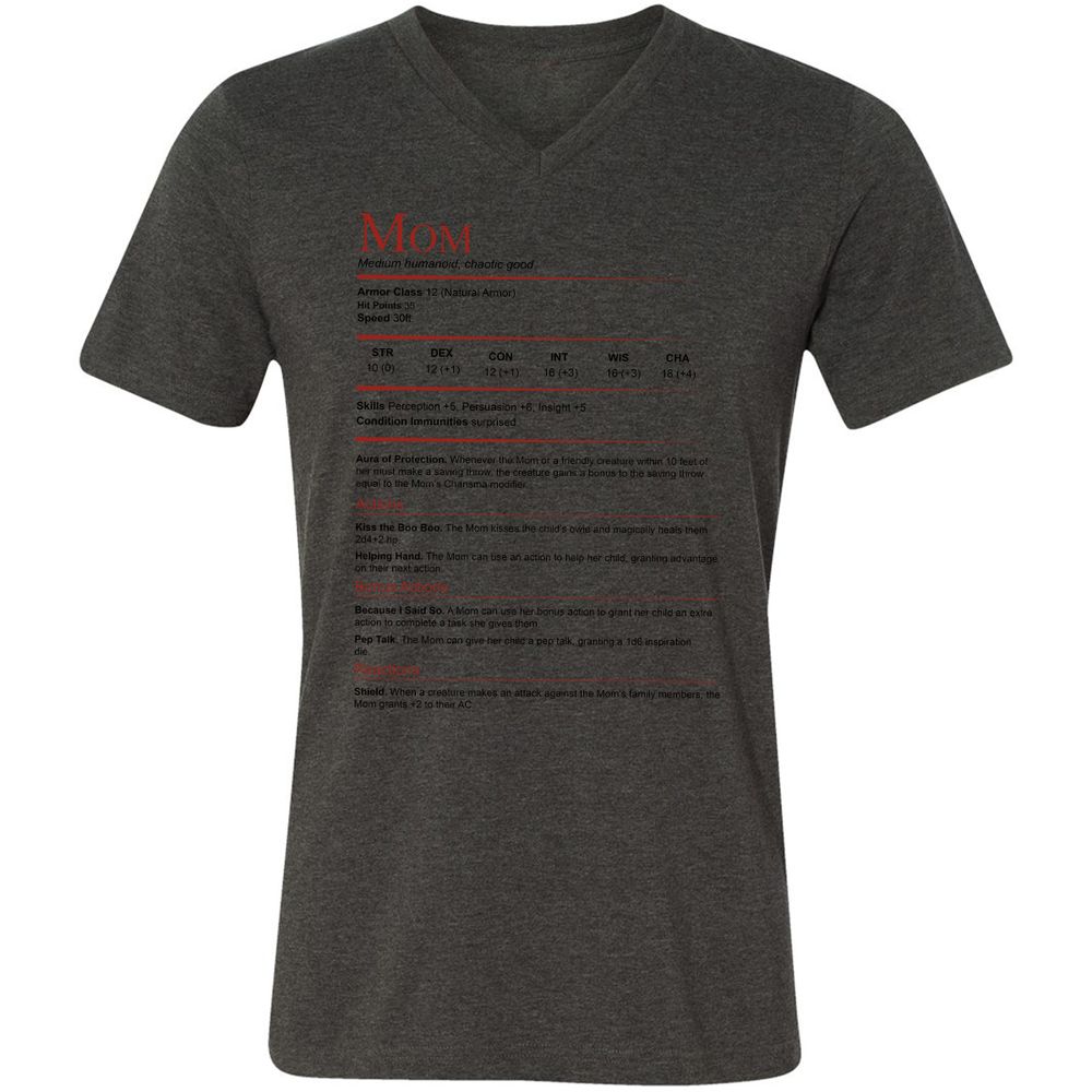 Mom Stats Unisex V-Neck T-Shirt - Dark Grey Heather - 8