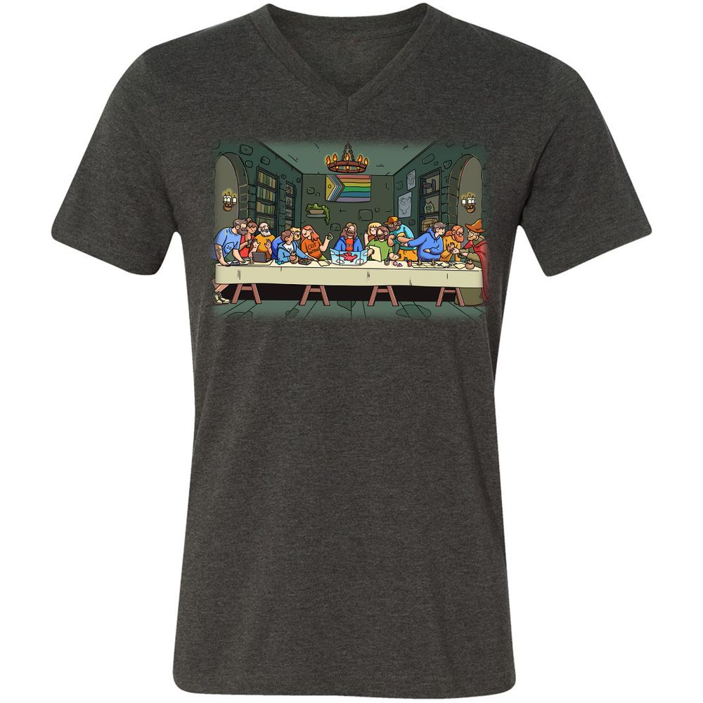 DnD Characters Pride Themed The Last Supper Shirt Unisex V-Neck T-Shirt - Dark Grey Heather - 8