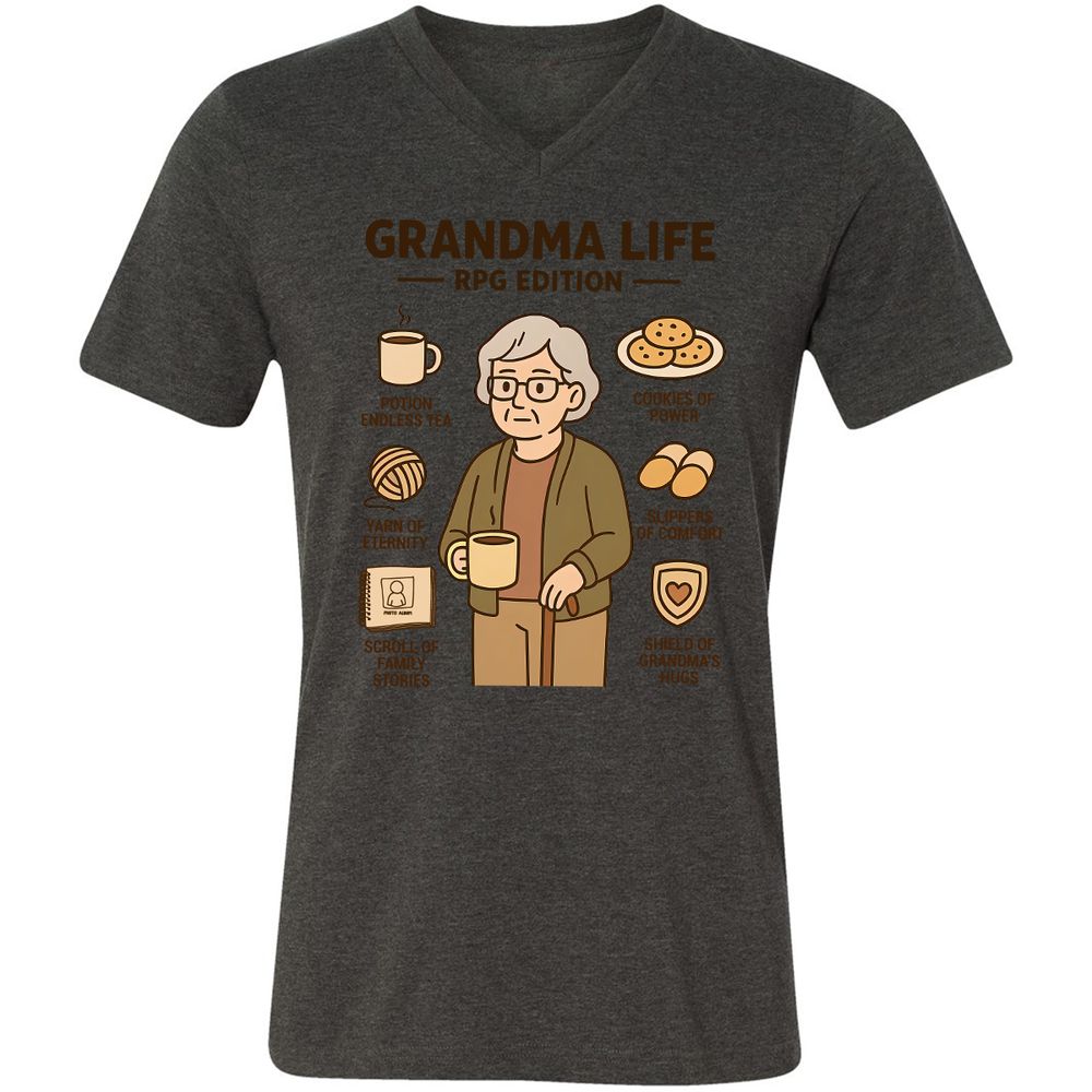 Grandma Life RPG Edition Unisex V-Neck T-Shirt - Dark Grey Heather - 8