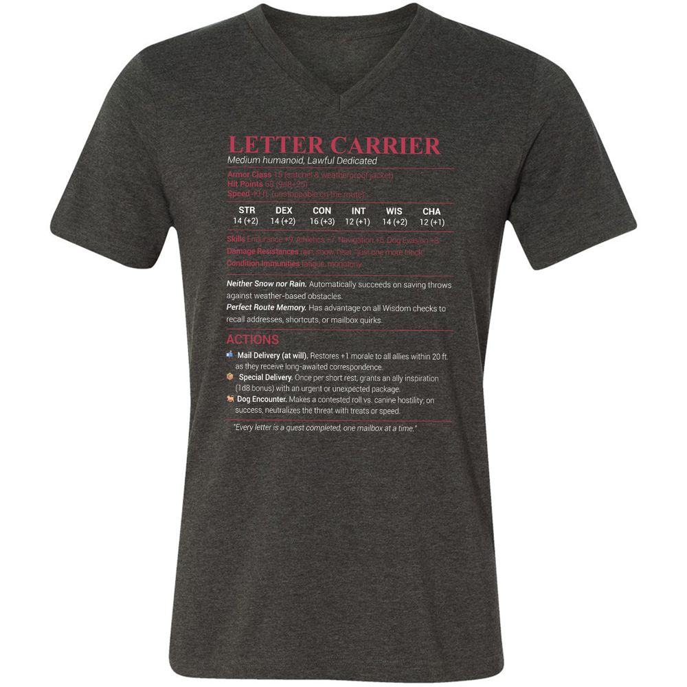 Letter Carrier Unisex V-Neck T-Shirt - Dark Grey Heather - 8