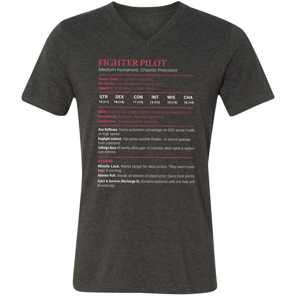 Fighter Pilot Stats Unisex V-Neck T-Shirt - Dark Grey Heather - 8