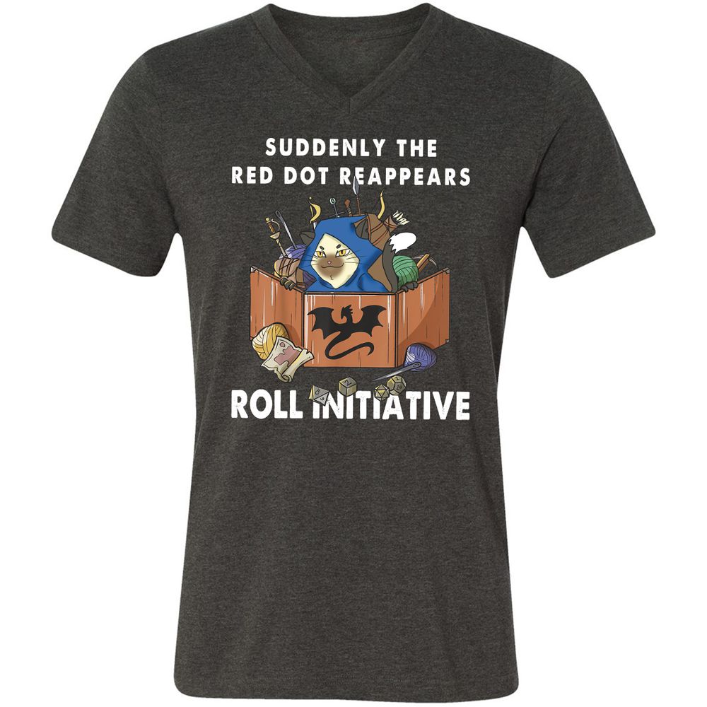 Suddenly The Red Dot Reappears Roll Initiative Unisex V-Neck T-Shirt - Dark Grey Heather - 8