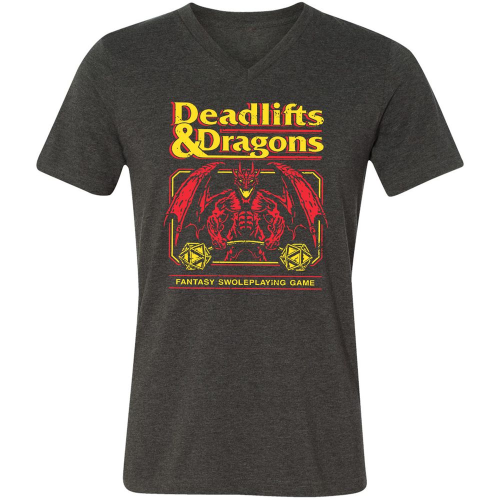 Deadlifts And Dragons Unisex V-Neck T-Shirt - Dark Grey Heather - 8