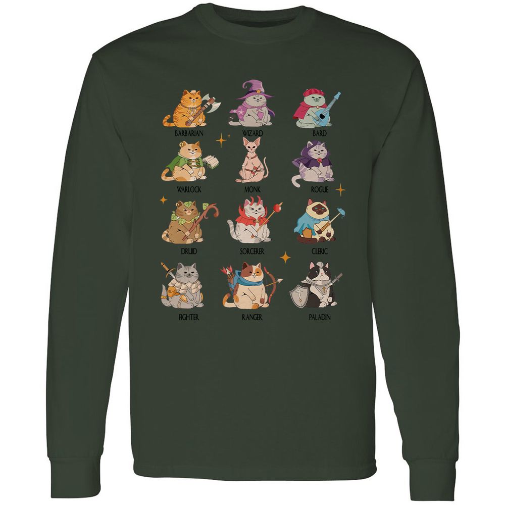 Dungeons And Cats Long Sleeve T-Shirt - Forest Green - 8