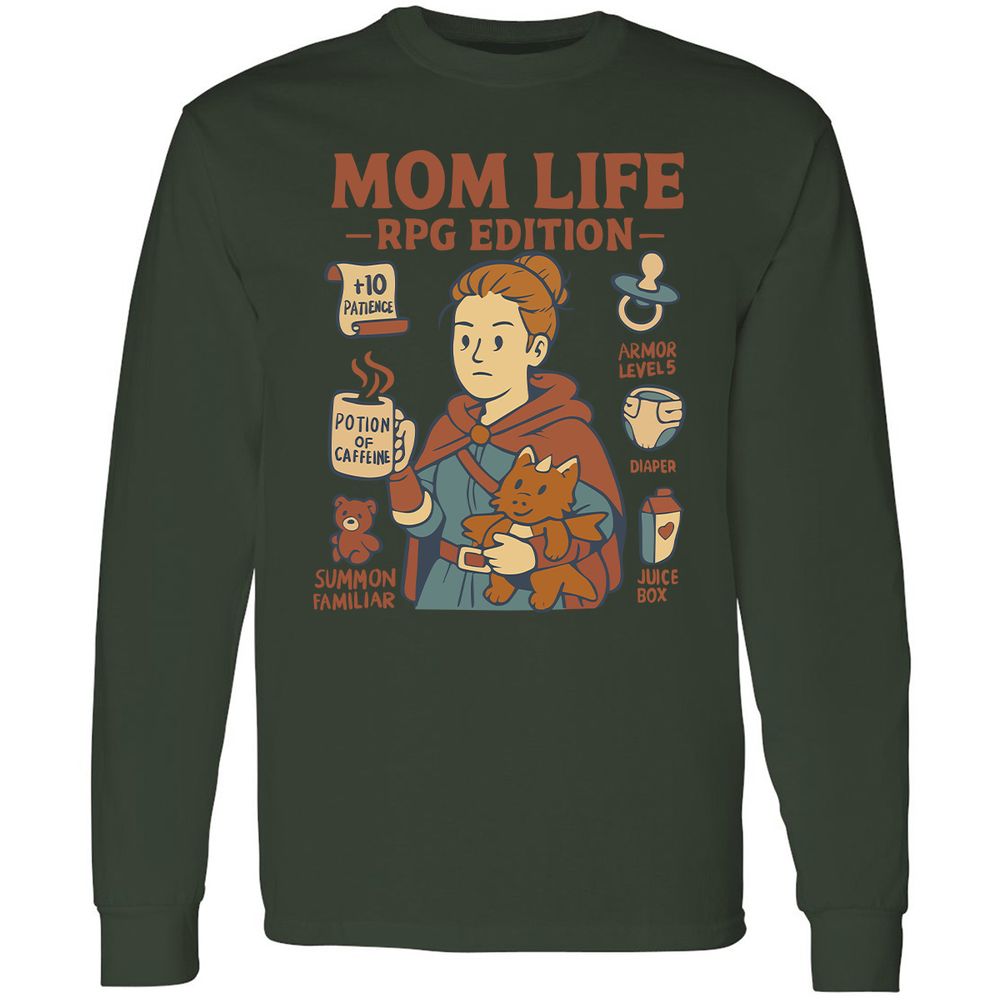Mom Life RPG Edition Long Sleeve T-Shirt - Forest Green - 8