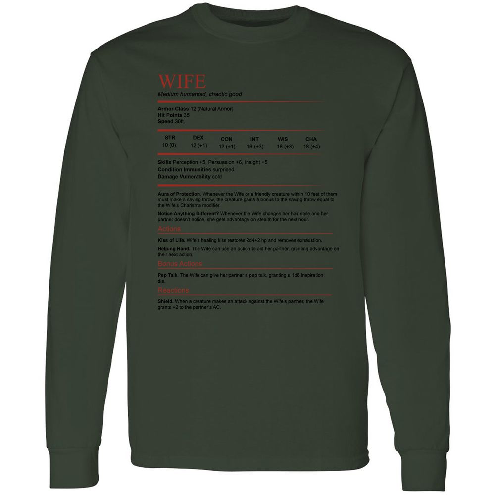 Wife White Long Sleeve T-Shirt - Forest Green - 8