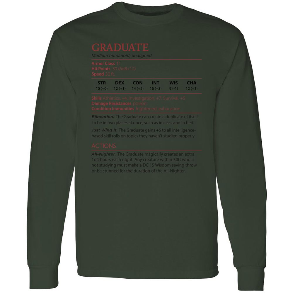 Graduate Stats Long Sleeve T-Shirt - Forest Green - 8