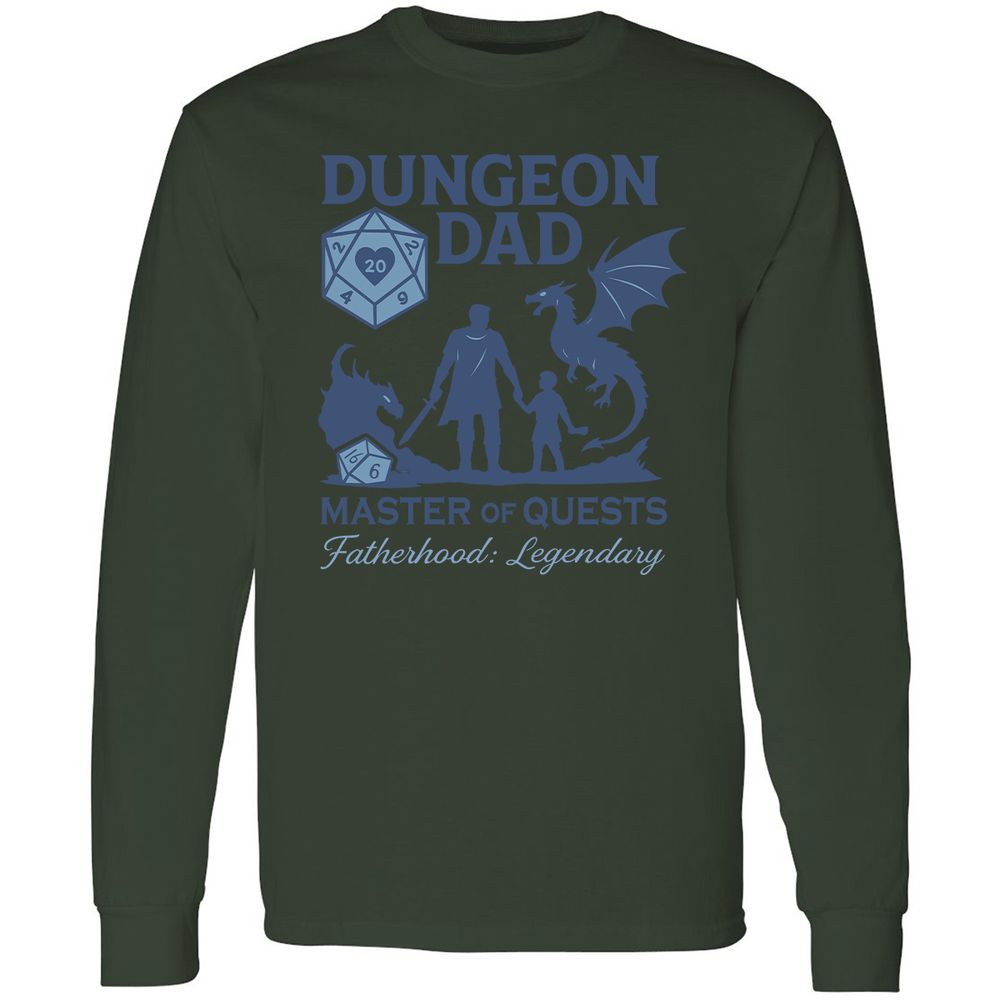 Dungeon Dad Master Of Quests Long Sleeve T-Shirt - Forest Green - 8
