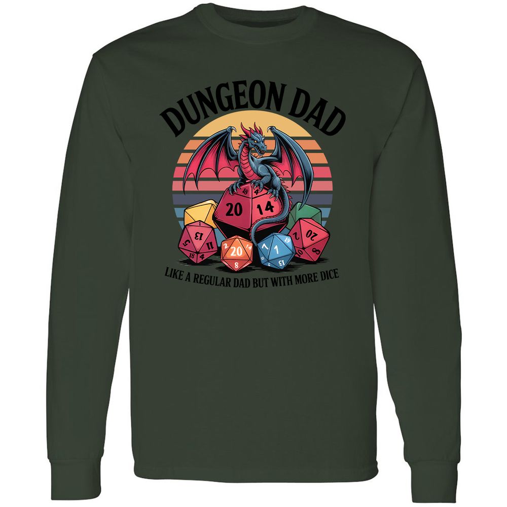 Dungeon Dad With More Dice Long Sleeve T-Shirt - Forest Green - 8