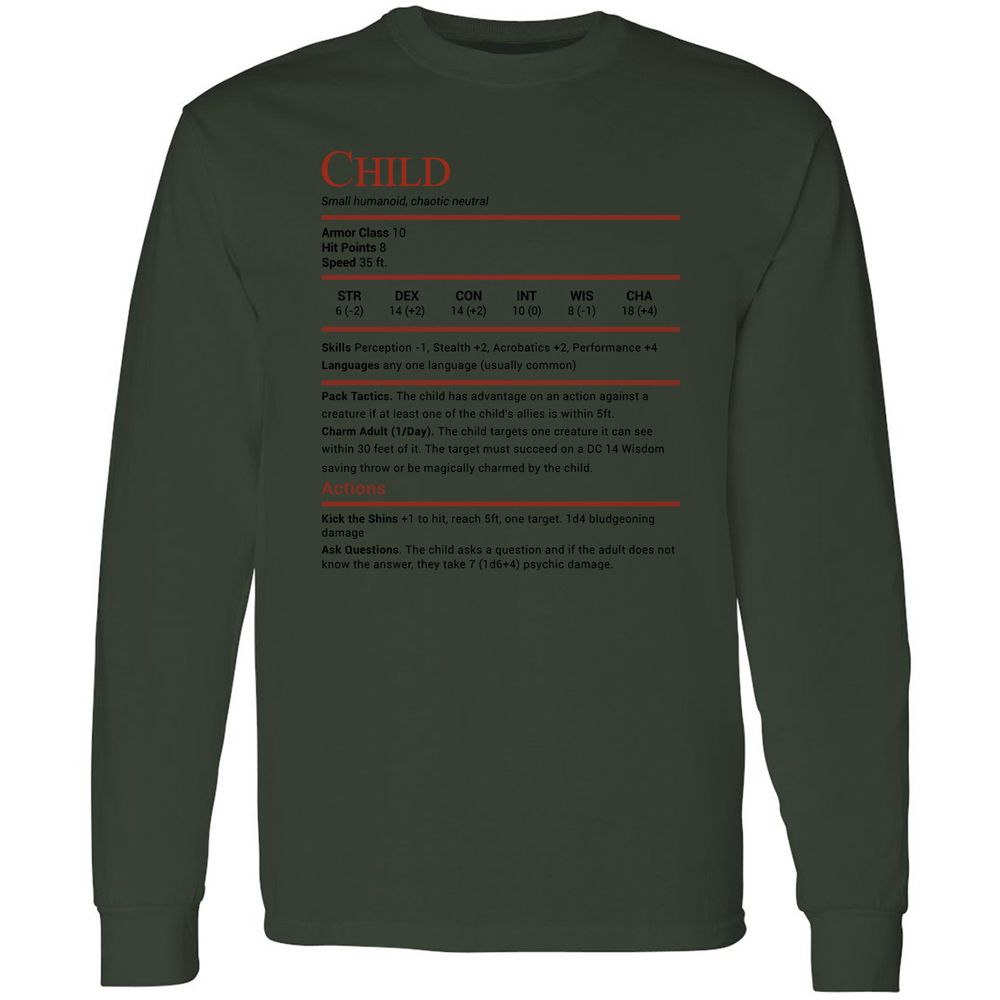 Child Stats Long Sleeve T-Shirt - Forest Green - 8