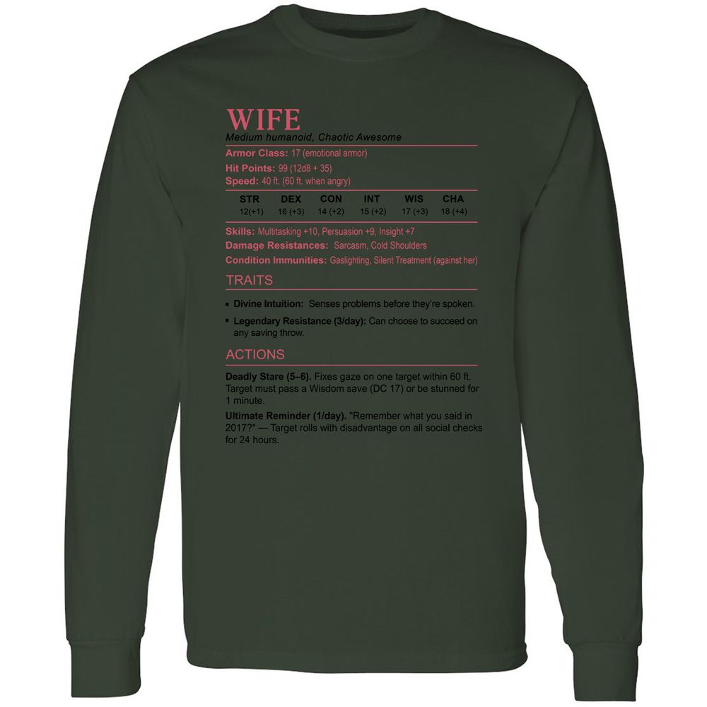 Wife Stats 2 Long Sleeve T-Shirt - Forest Green - 8