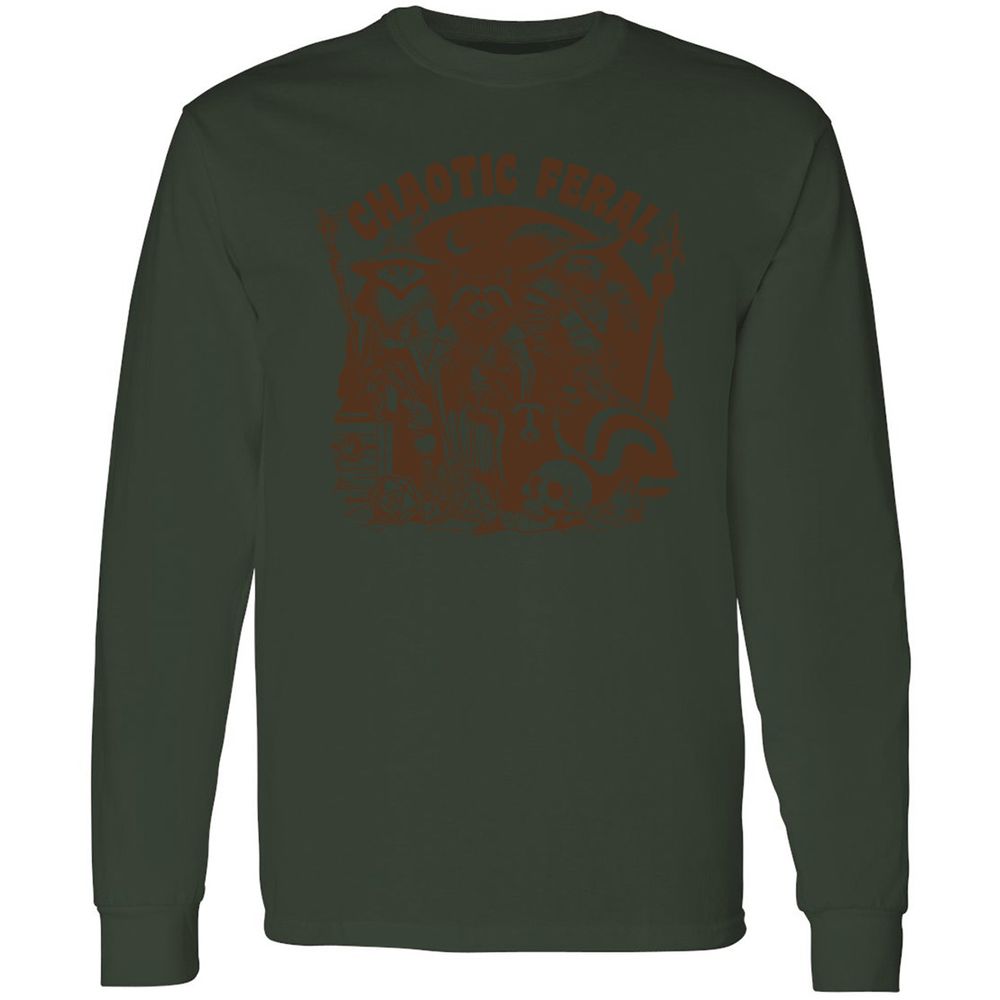 Raccoon Chaotic Feral Long Sleeve T-Shirt - Forest Green - 8