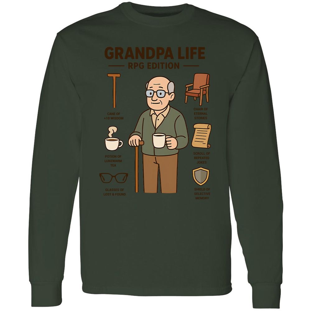 Grandpa Life RPG Edition Long Sleeve T-Shirt - Forest Green - 8