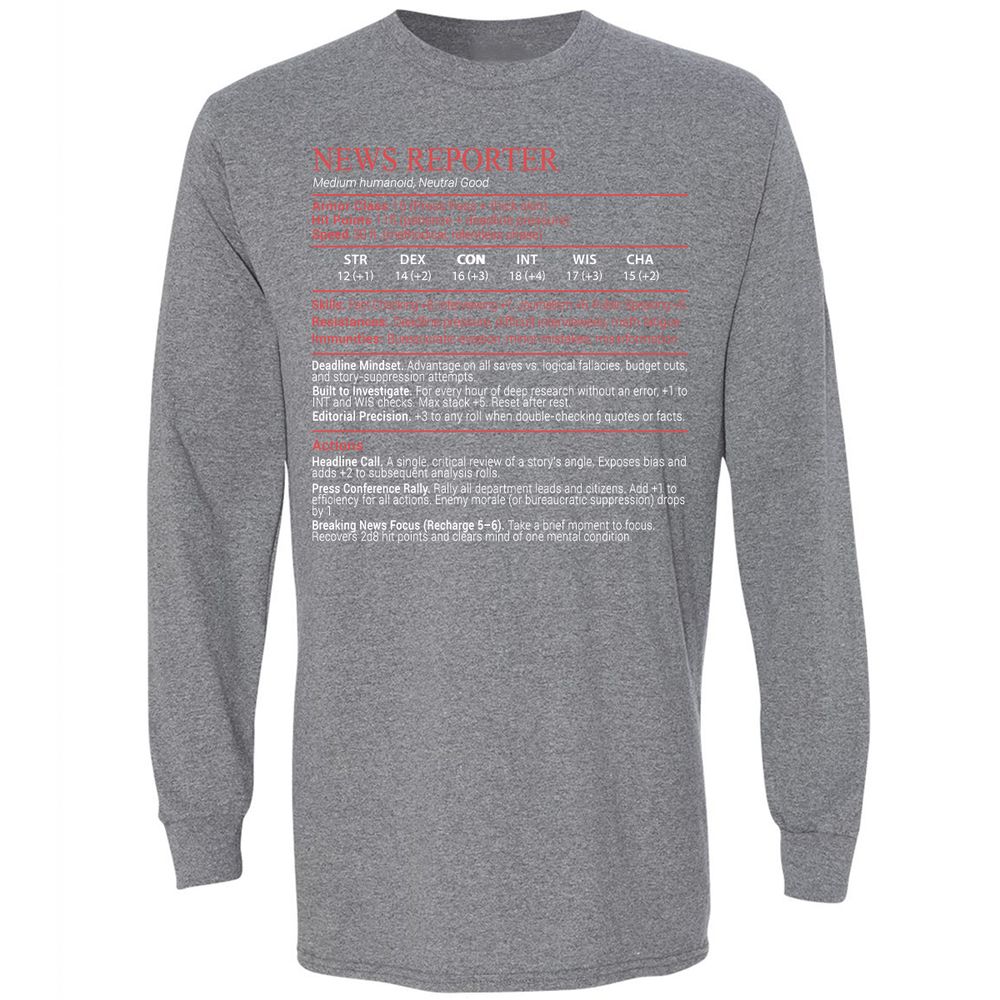 News Reporter Stats Block - Graphite Heather - 8