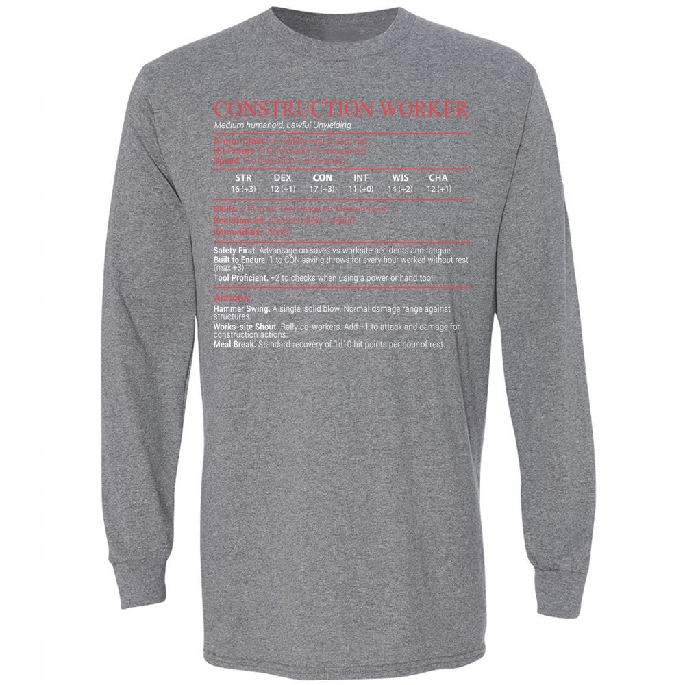 Construction Worker Stats Block - Graphite Heather - 8