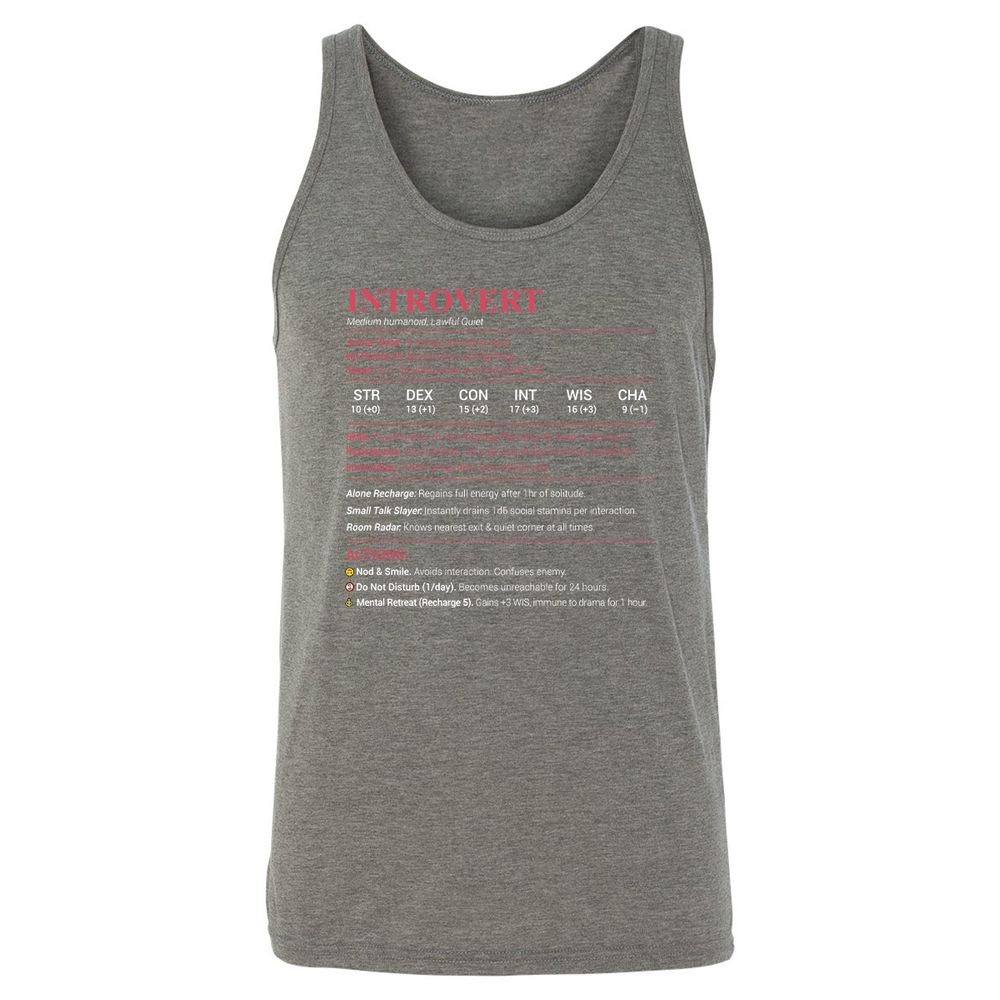 Introvert Stats Unisex Jersey Tank - Grey Triblend - 8