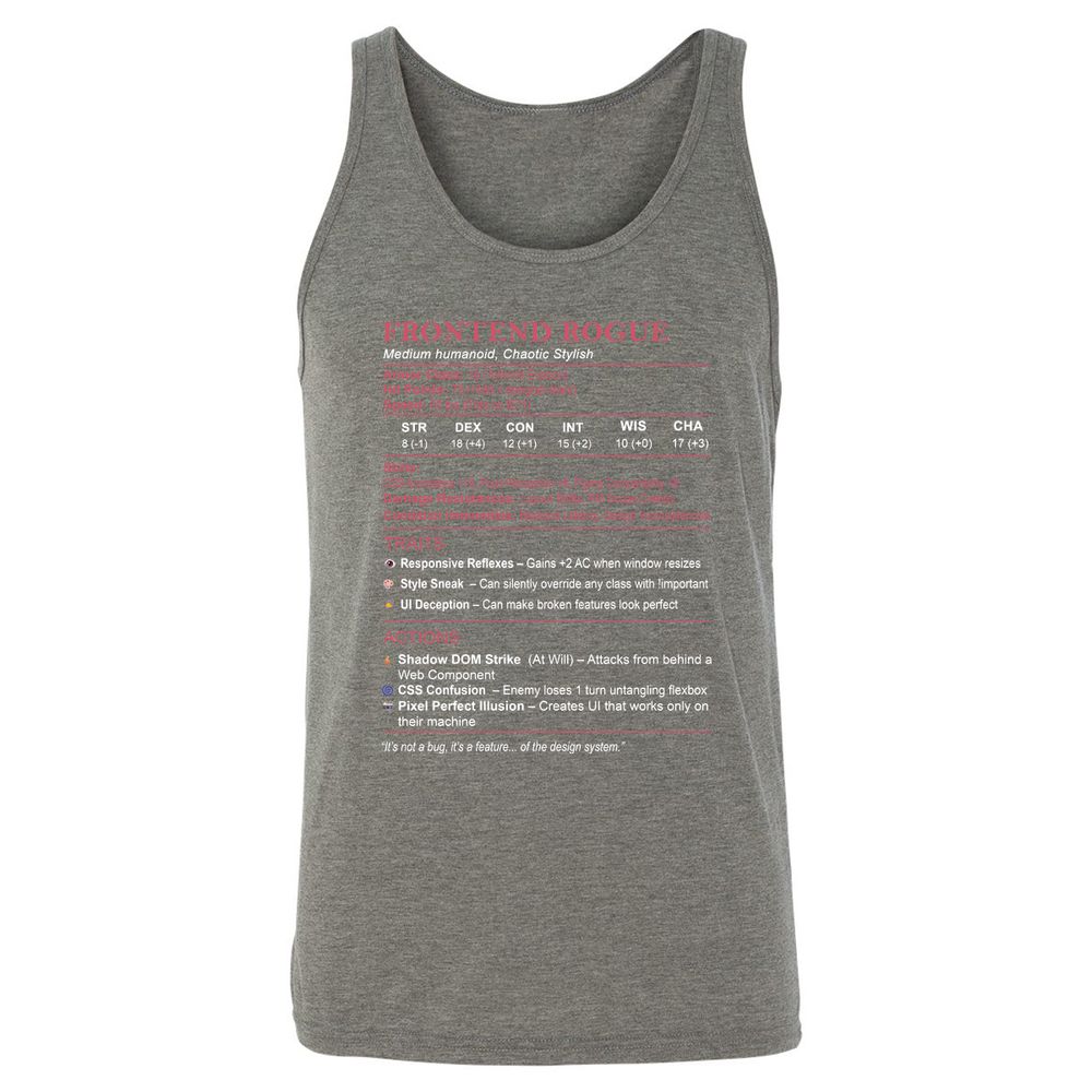 Frontend Rogue Unisex Jersey Tank - Grey Triblend - 8