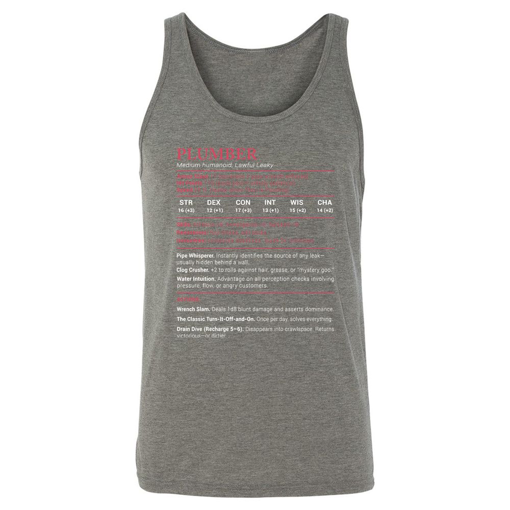 Plumber Stats Unisex Jersey Tank - Grey Triblend - 8