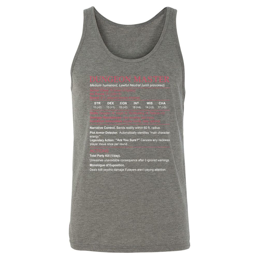 Dungeon Master Stats Unisex Jersey Tank - Grey Triblend - 8