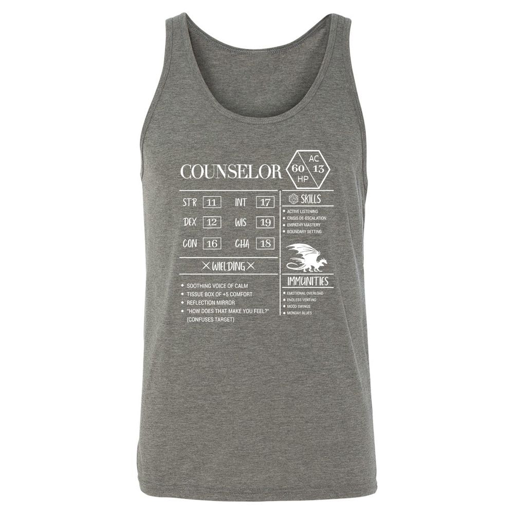 Counselor New Unisex Jersey Tank - Grey Triblend - 8