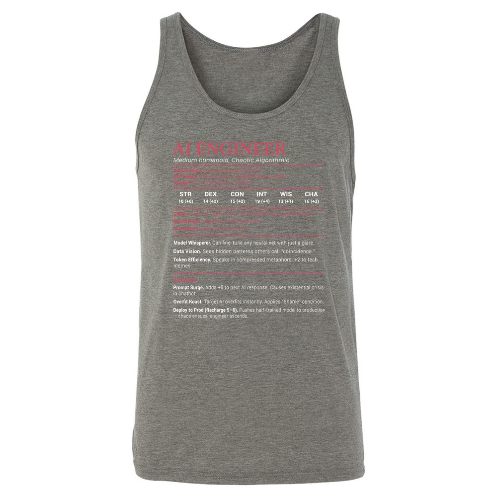 AI Engineer Stats Unisex Jersey Tank - Grey Triblend - 8