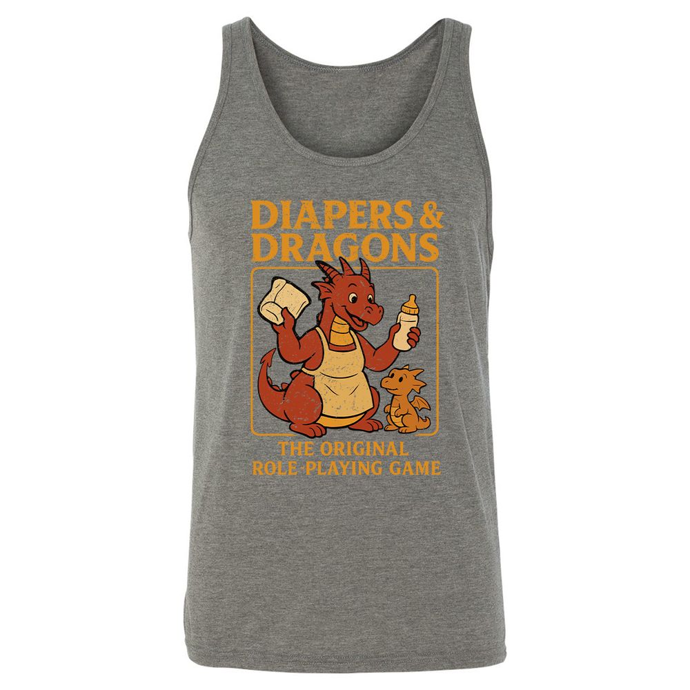 Diapers & Dragons Unisex Jersey Tank - Grey Triblend - 8