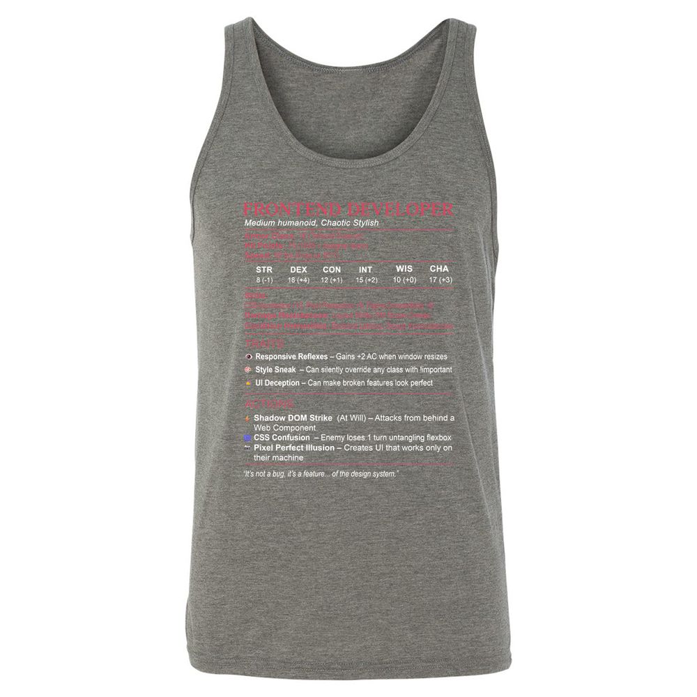 Frontend Developer Stats Unisex Jersey Tank - Grey Triblend - 8