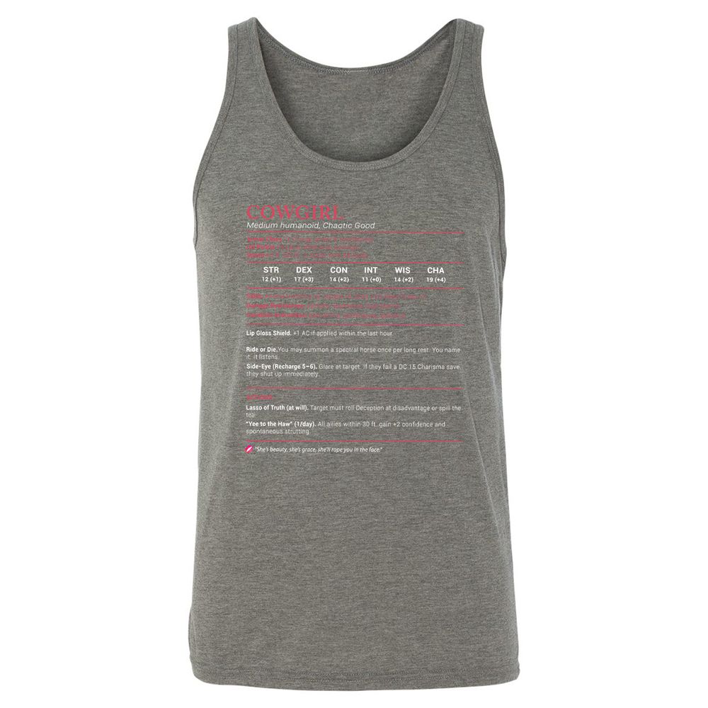 Cowgirl Stats Unisex Jersey Tank - Grey Triblend - 8