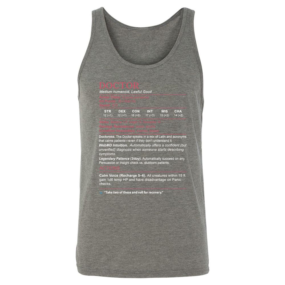 Doctor Stats Unisex Jersey Tank - Grey Triblend - 8