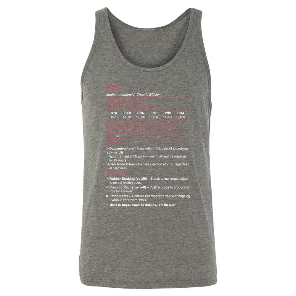 DEV Stats Unisex Jersey Tank - Grey Triblend - 8