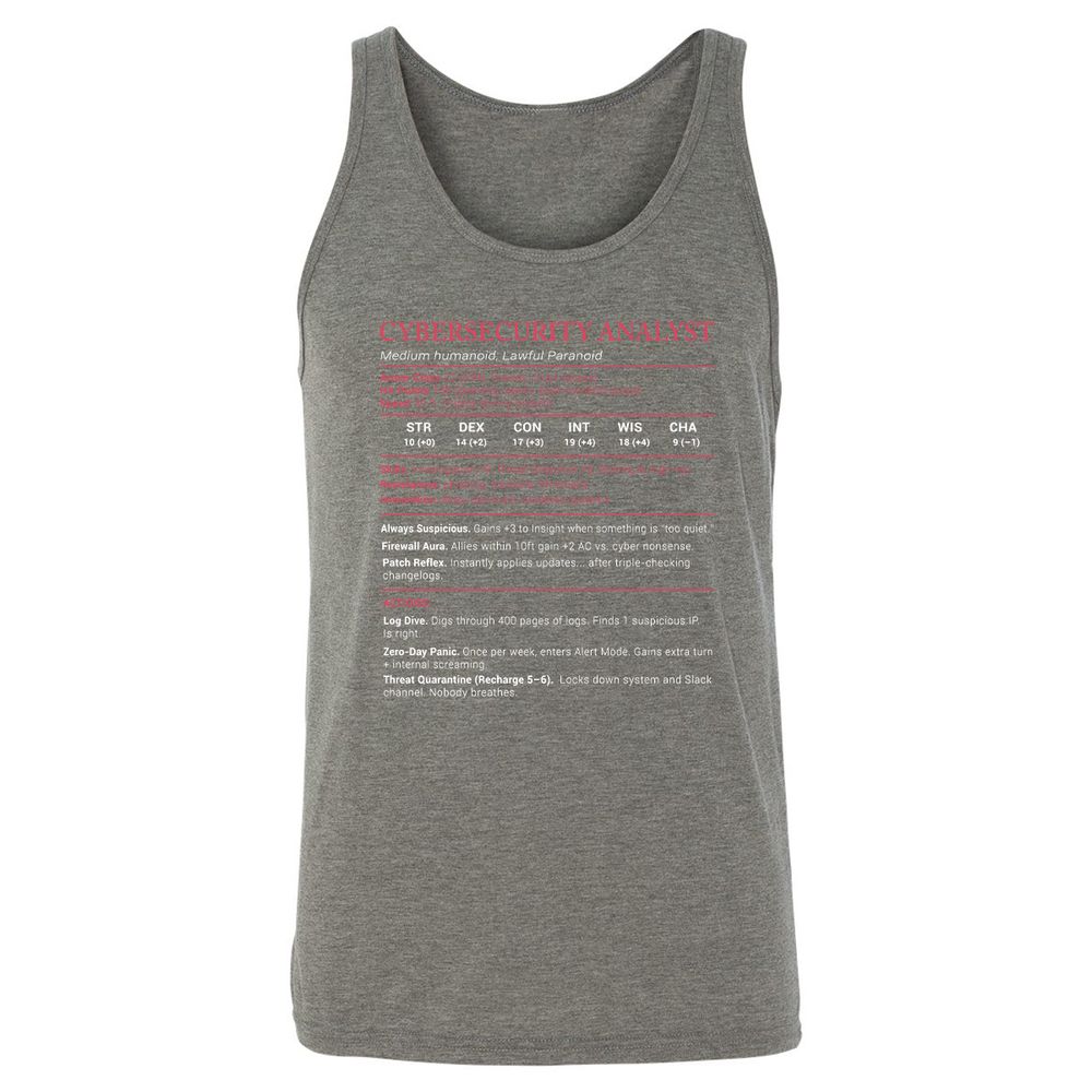 Cybersecurity Analyst Stats Unisex Jersey Tank - Grey Triblend - 8