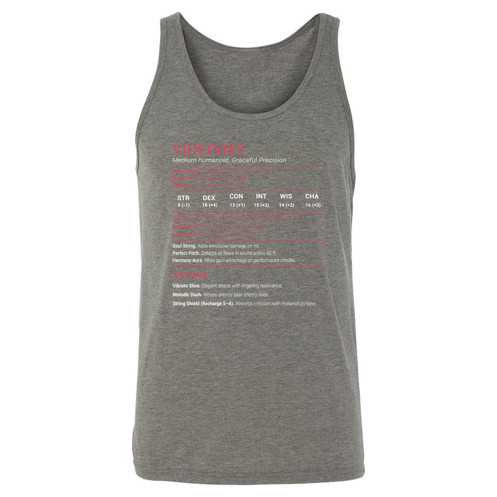 Violinist Stats Unisex Jersey Tank - Grey Triblend - 8