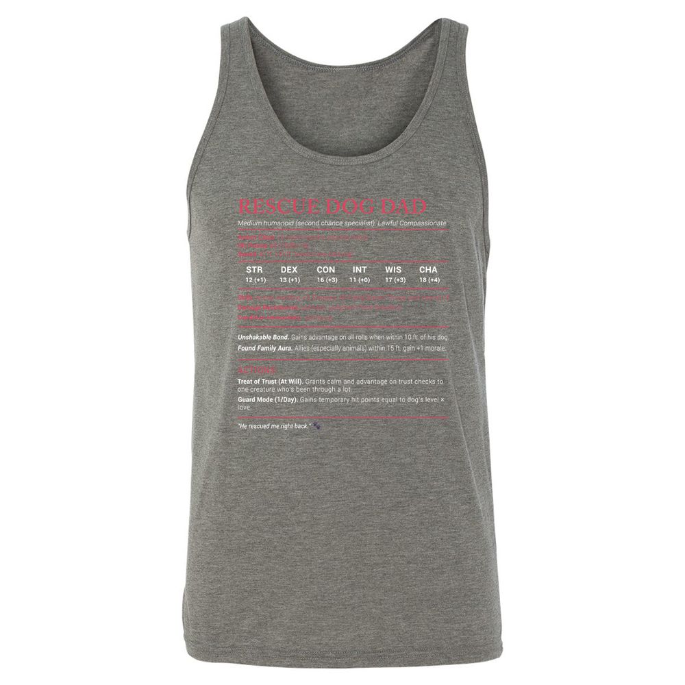 Rescue Dog Dad Stats Unisex Jersey Tank - Grey Triblend - 8