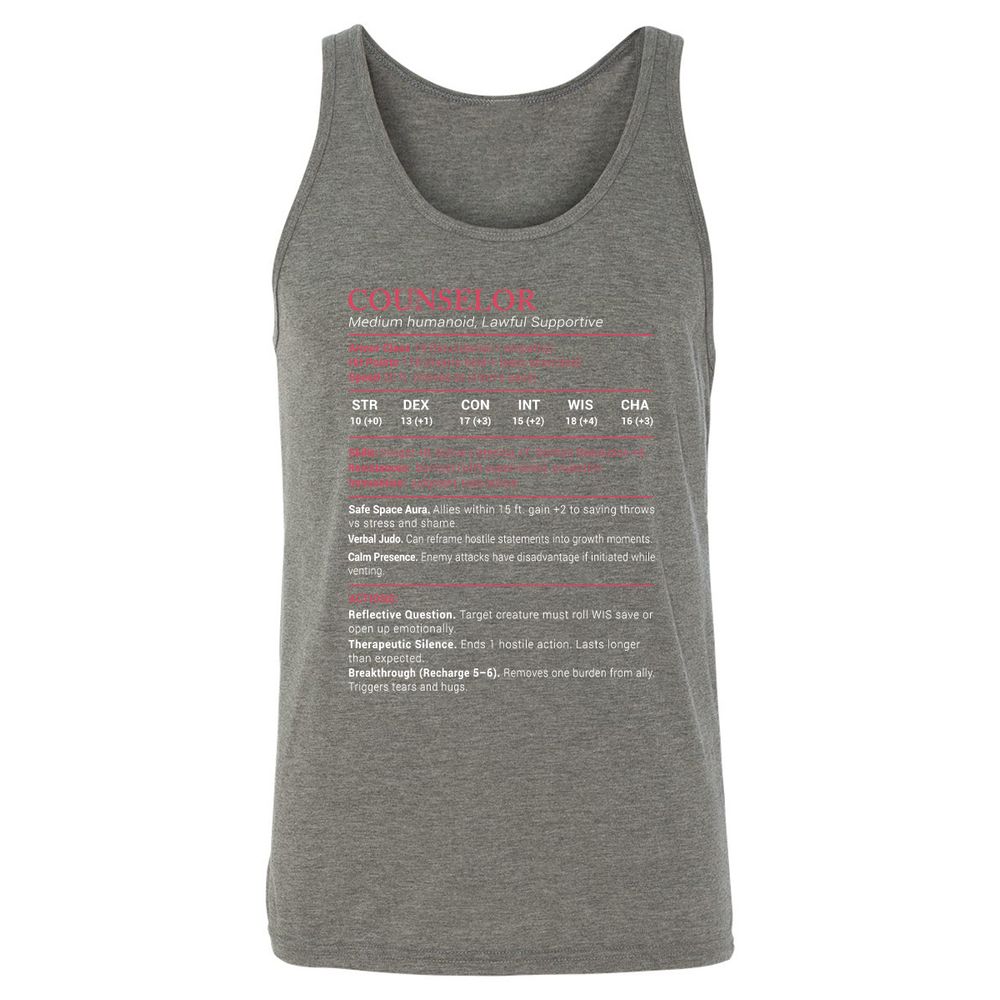 Counselor Stats Unisex Jersey Tank - Grey Triblend - 8