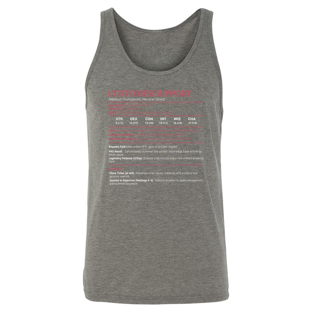 Customer Support Stats Unisex Jersey Tank - Grey Triblend - 8