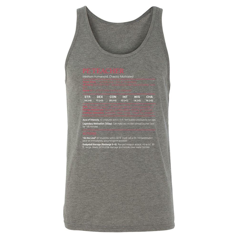 PE Teacher Stats Unisex Jersey Tank - Grey Triblend - 8