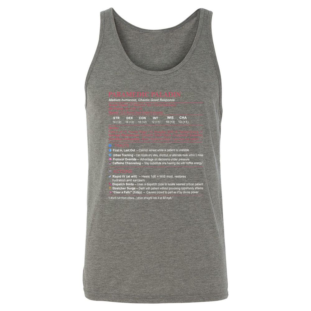 Paramedic Stats Unisex Jersey Tank - Grey Triblend - 8