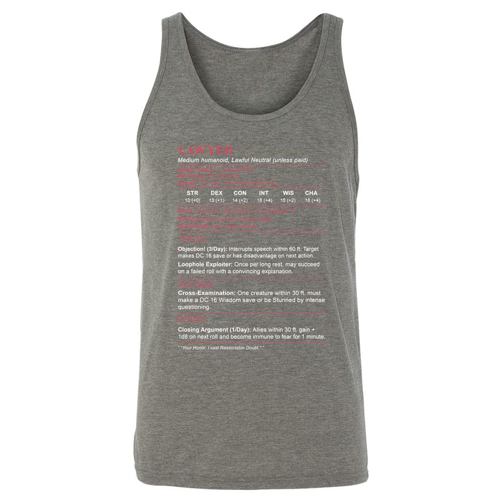 Lawyer Stats Unisex Jersey Tank - Grey Triblend - 8