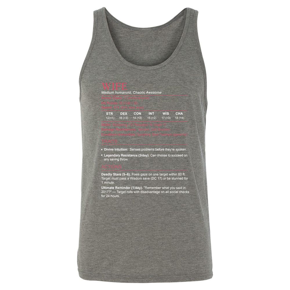 Wife Stats Unisex Jersey Tank - Grey Triblend - 8