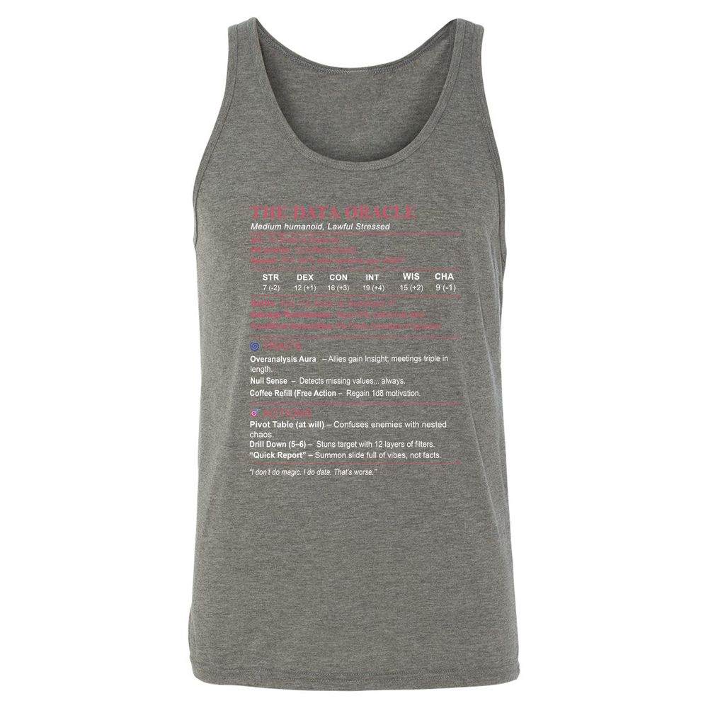Data Analyst Stats (The Data Oracle) Unisex Jersey Tank - Grey Triblend - 8