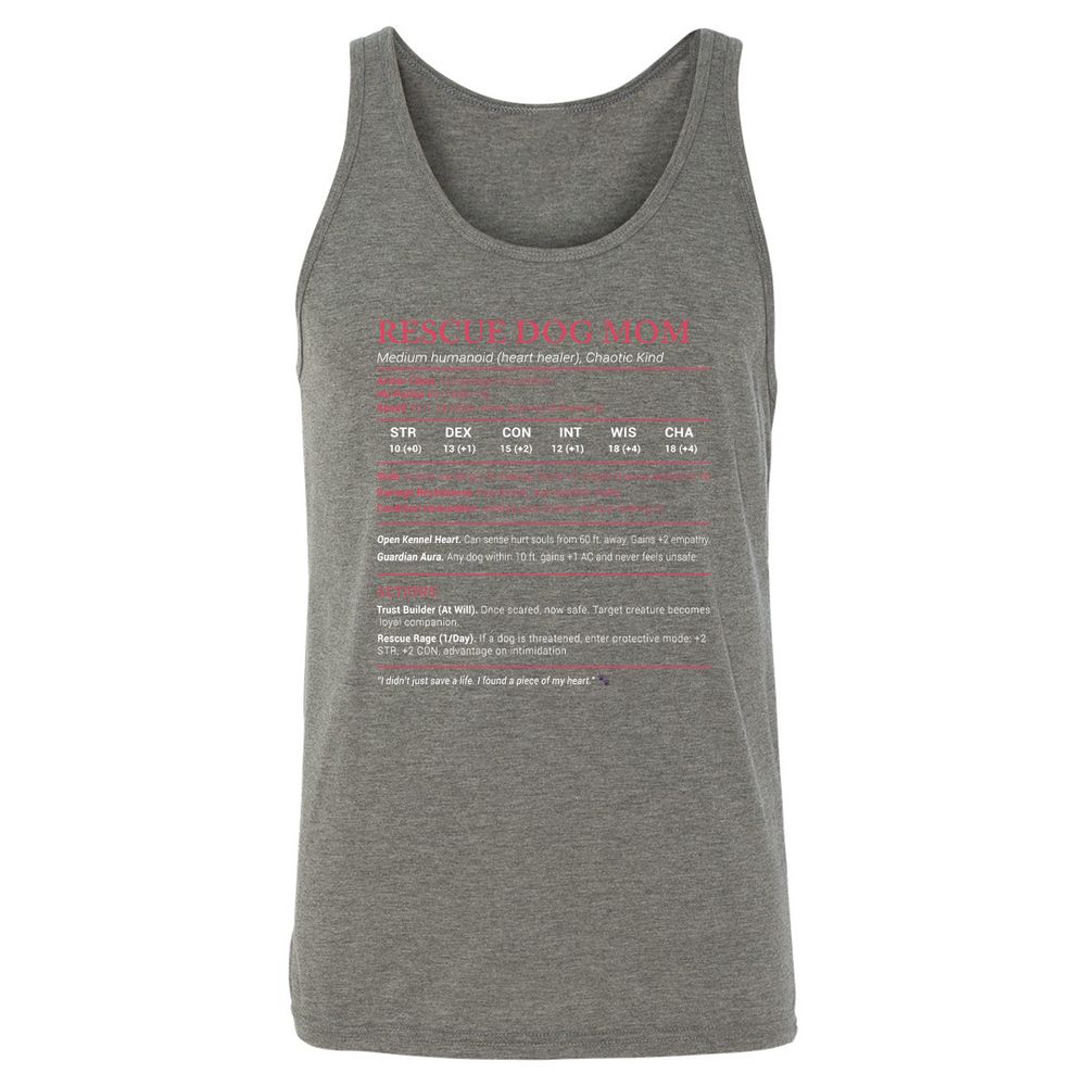Rescue Dog Mom Stats Unisex Jersey Tank - Grey Triblend - 8
