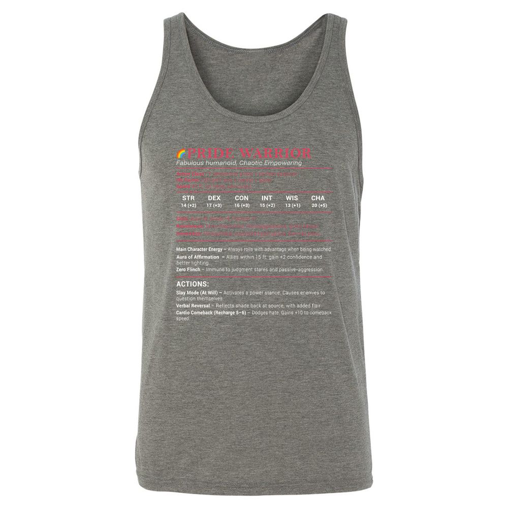 Pride Warrior Stats Unisex Jersey Tank - Grey Triblend - 8