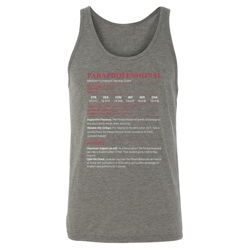 Paraprofessional Unisex Jersey Tank - Grey Triblend - 8