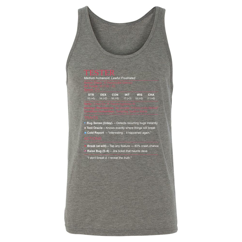 Tester Stats Unisex Jersey Tank - Grey Triblend - 8