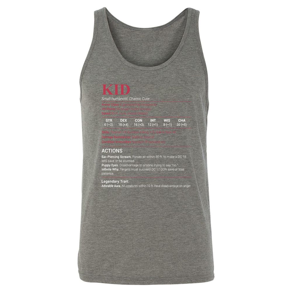Kid Stats Unisex Jersey Tank - Grey Triblend - 8