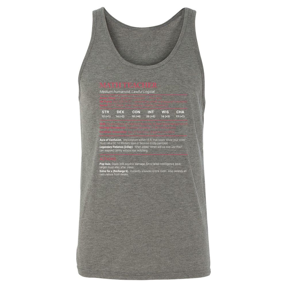 Math Teacher Stats Unisex Jersey Tank - Grey Triblend - 8