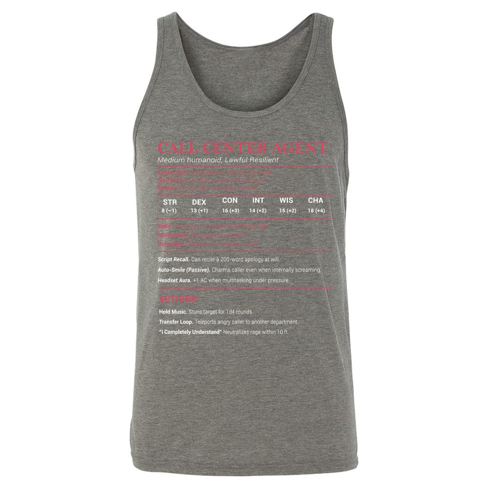 Call Center Agent Stats Unisex Jersey Tank - Grey Triblend - 8